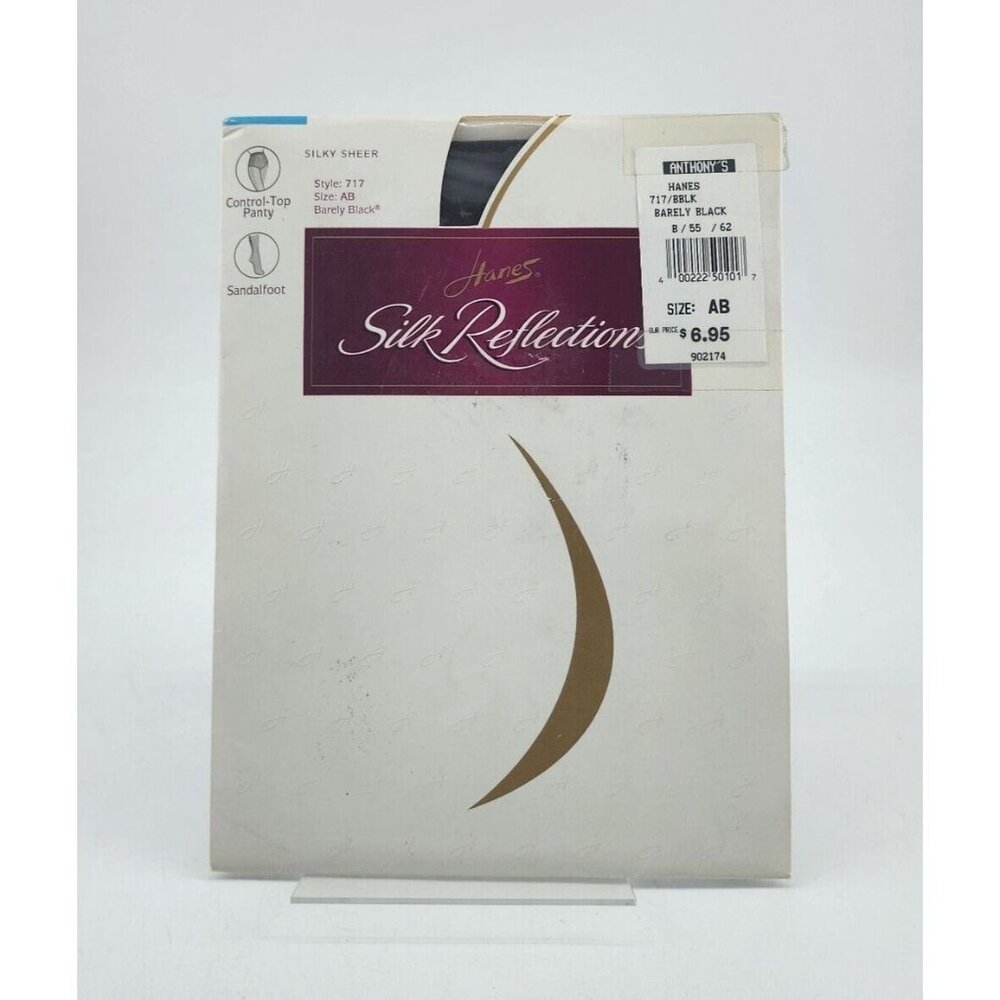 Hanes Silk Reflections Silky Sheer Control Top Sandalfoot Pantyhose 717 Black AB